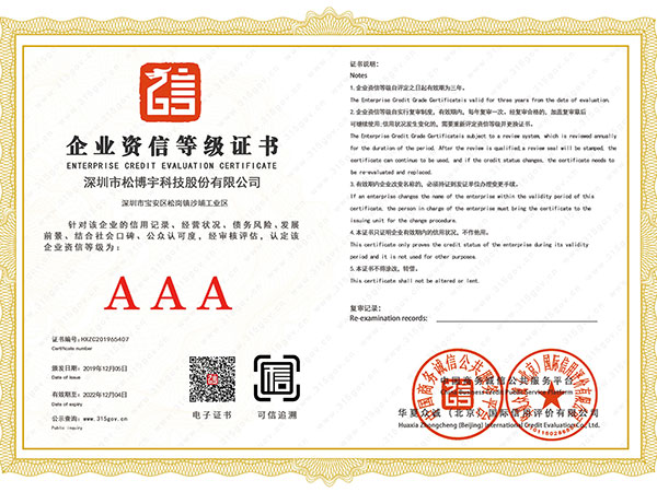 松博宇-企業(yè)資信等級(jí)證書